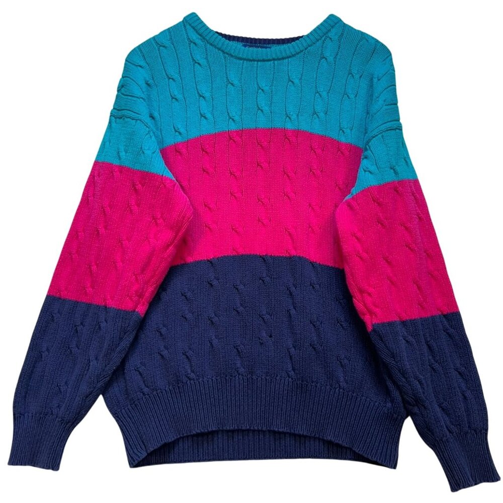 Vintage Cambridge Classics Women's Cable Knit Sweater Color-Block Striped